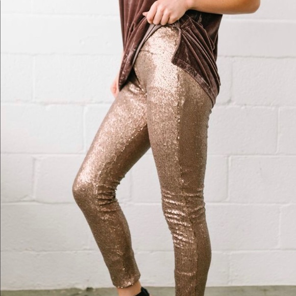 Bronze Gold Sequined Leggings - Picture 4 of 8